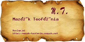 Mazák Teofánia névjegykártya